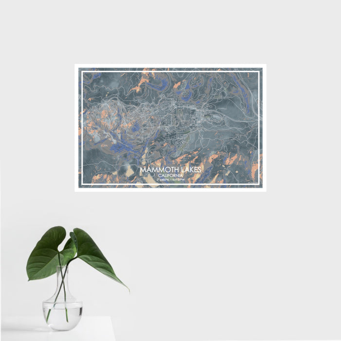 16x24 Mammoth Lakes California Map Print Landscape Orientation in Afternoon Style With Tropical Plant Leaves in Water
