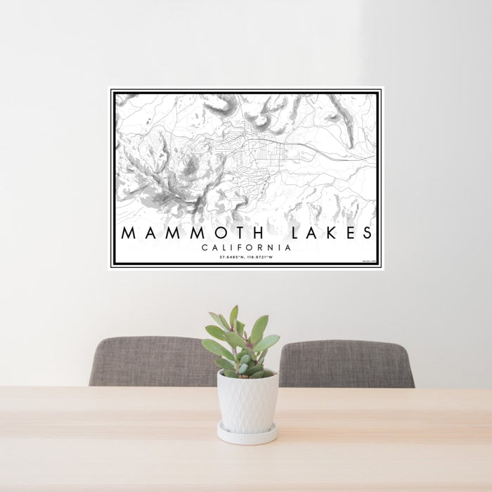24x36 Mammoth Lakes California Map Print Lanscape Orientation in Classic Style Behind 2 Chairs Table and Potted Plant