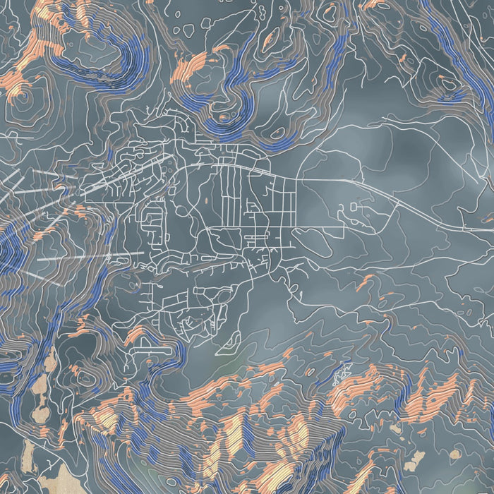 Mammoth Lakes California Map Print in Afternoon Style Zoomed In Close Up Showing Details