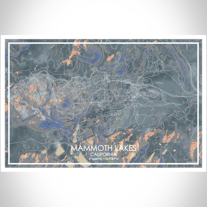 Mammoth Lakes California Map Print Landscape Orientation in Afternoon Style With Shaded Background
