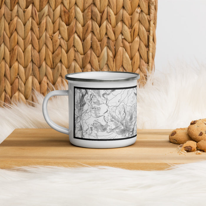 Left View Custom Mammoth Lakes California Map Enamel Mug in Classic on Table Top