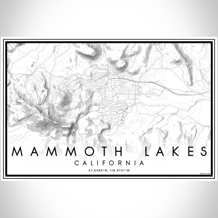 Mammoth Lakes California Map Print Landscape Orientation in Classic Style With Shaded Background