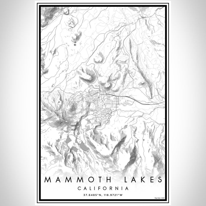 Mammoth Lakes California Map Print Portrait Orientation in Classic Style With Shaded Background