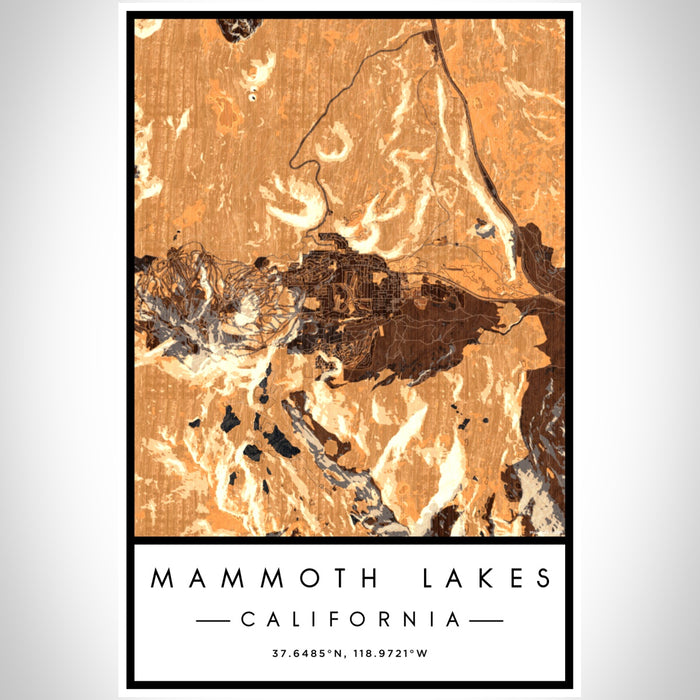 Mammoth Lakes California Map Print Portrait Orientation in Ember Style With Shaded Background