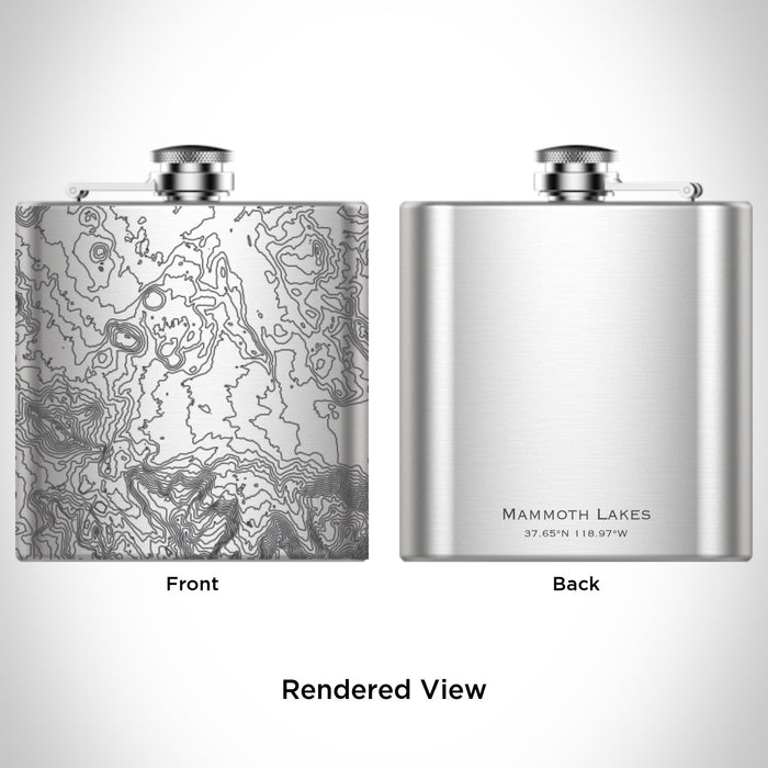 Rendered View of Mammoth Lakes California Map Engraving on 6oz Stainless Steel Flask