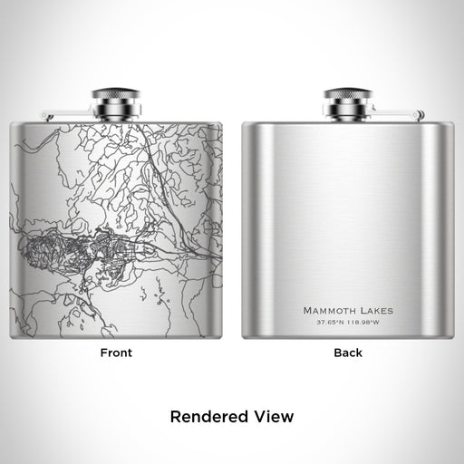 Rendered View of Mammoth Lakes California Map Engraving on 6oz Stainless Steel Flask
