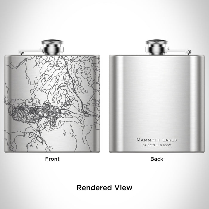 Rendered View of Mammoth Lakes California Map Engraving on 6oz Stainless Steel Flask
