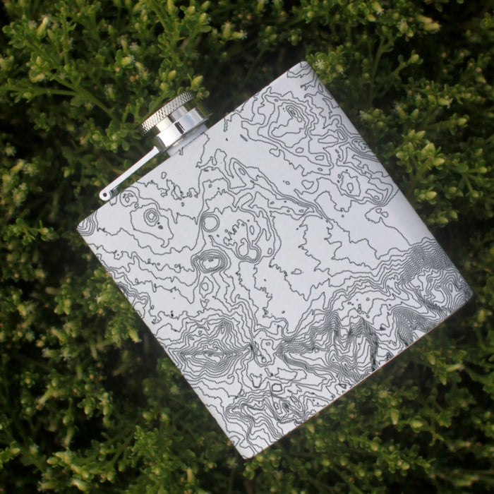 Mammoth Lakes California Custom Engraved City Map Inscription Coordinates on 6oz Stainless Steel Flask in White
