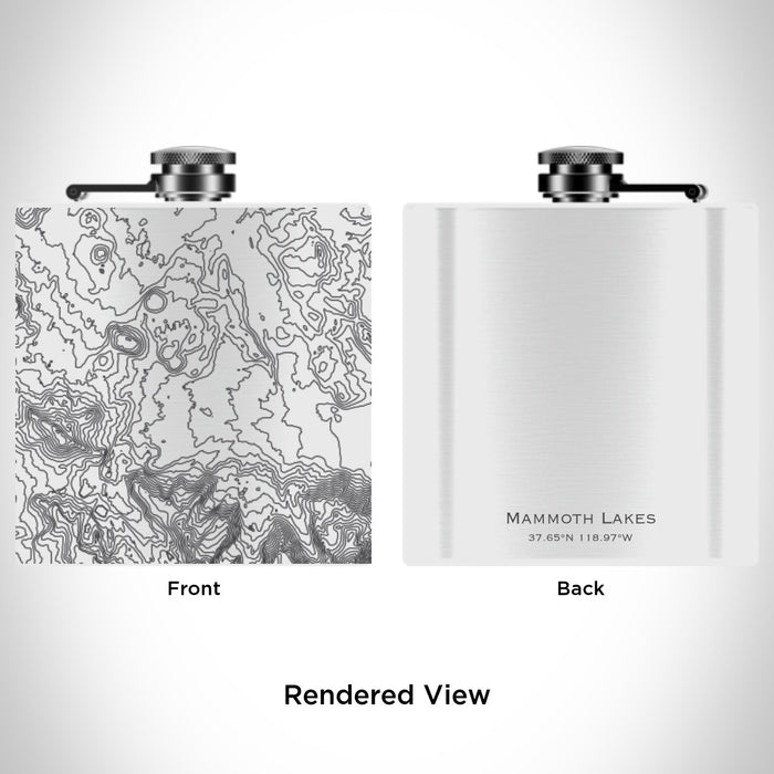 Rendered View of Mammoth Lakes California Map Engraving on 6oz Stainless Steel Flask in White