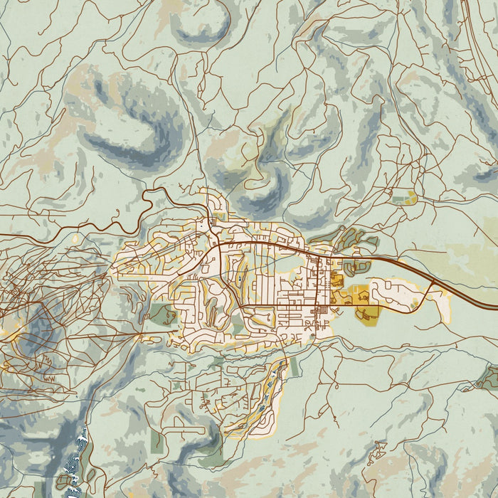 Mammoth Lakes California Map Print in Woodblock Style Zoomed In Close Up Showing Details