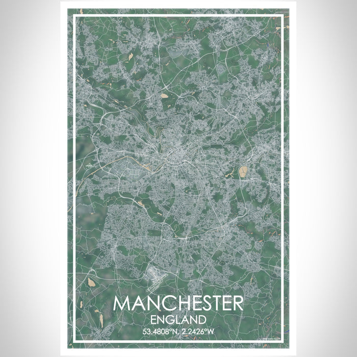 Manchester England Map Print Portrait Orientation in Afternoon Style With Shaded Background
