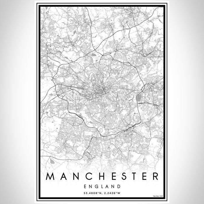 Manchester England Map Print Portrait Orientation in Classic Style With Shaded Background