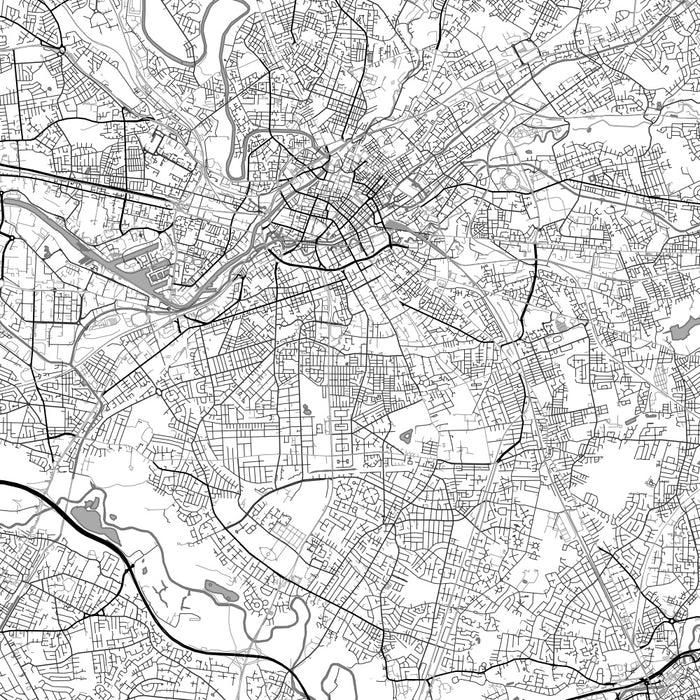 Manchester England Map Print in Classic Style Zoomed In Close Up Showing Details