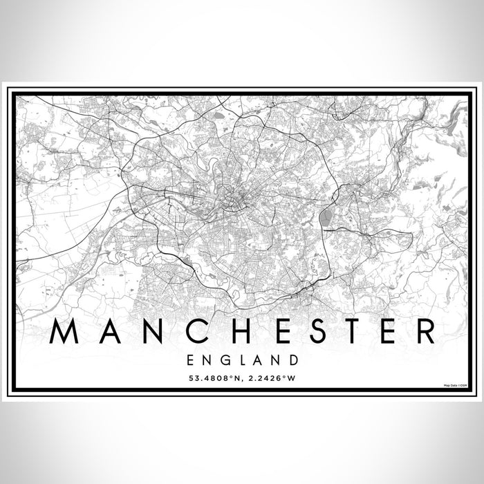 Manchester England Map Print Landscape Orientation in Classic Style With Shaded Background