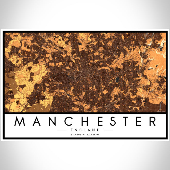 Manchester England Map Print Landscape Orientation in Ember Style With Shaded Background