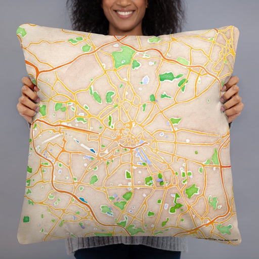 Person holding 22x22 Custom Manchester England Map Throw Pillow in Watercolor