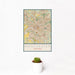 12x18 Manchester England Map Print Portrait Orientation in Woodblock Style With Small Cactus Plant in White Planter