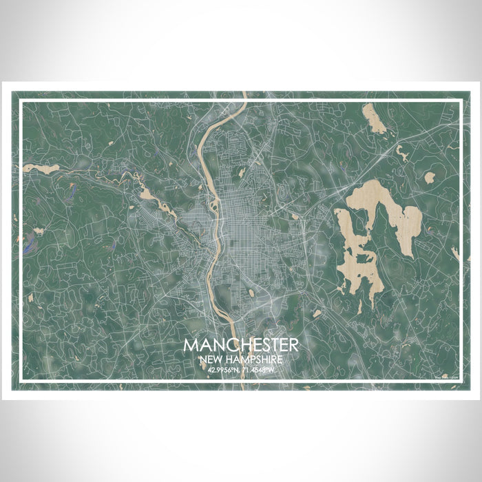 Manchester New Hampshire Map Print Landscape Orientation in Afternoon Style With Shaded Background