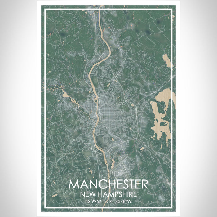 Manchester New Hampshire Map Print Portrait Orientation in Afternoon Style With Shaded Background
