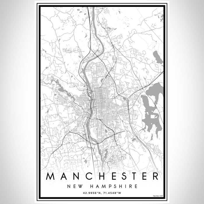 Manchester New Hampshire Map Print Portrait Orientation in Classic Style With Shaded Background