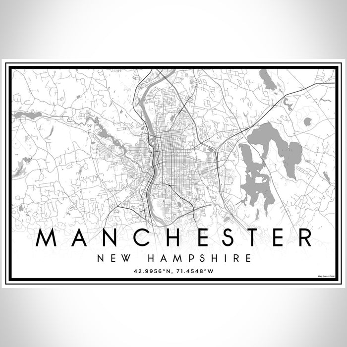 Manchester New Hampshire Map Print Landscape Orientation in Classic Style With Shaded Background