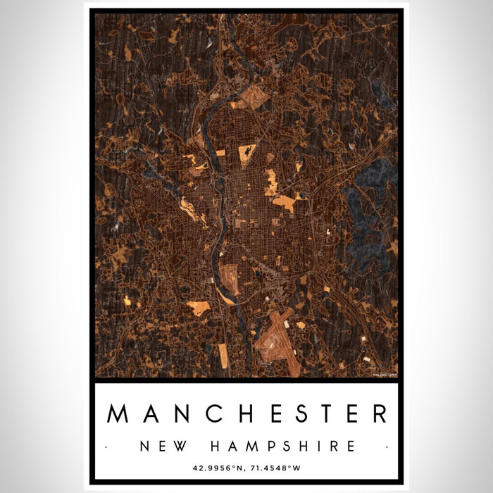 Manchester New Hampshire Map Print Portrait Orientation in Ember Style With Shaded Background