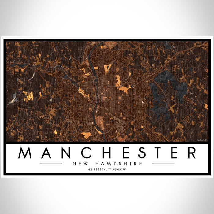 Manchester New Hampshire Map Print Landscape Orientation in Ember Style With Shaded Background