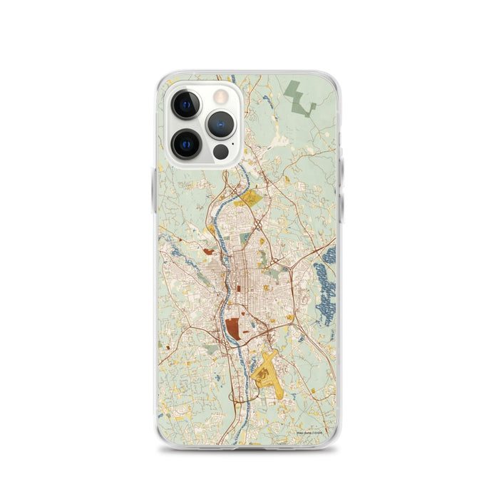 Custom Manchester New Hampshire Map iPhone 12 Pro Phone Case in Woodblock