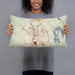 Person holding 20x12 Custom Manchester New Hampshire Map Throw Pillow in Woodblock