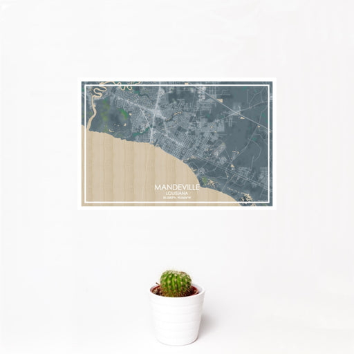 12x18 Mandeville Louisiana Map Print Landscape Orientation in Afternoon Style With Small Cactus Plant in White Planter