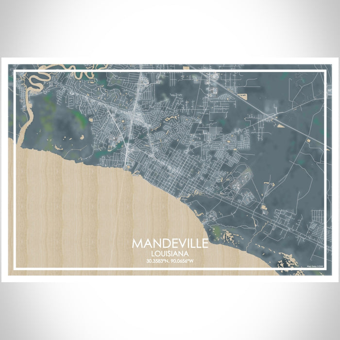 Mandeville Louisiana Map Print Landscape Orientation in Afternoon Style With Shaded Background