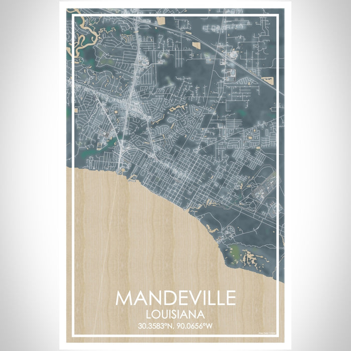 Mandeville Louisiana Map Print Portrait Orientation in Afternoon Style With Shaded Background