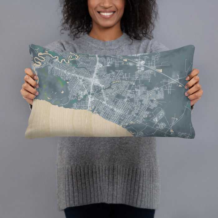 Person holding 20x12 Custom Mandeville Louisiana Map Throw Pillow in Afternoon