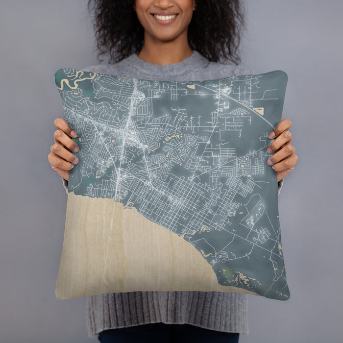 Person holding 18x18 Custom Mandeville Louisiana Map Throw Pillow in Afternoon