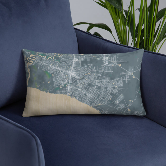 Custom Mandeville Louisiana Map Throw Pillow in Afternoon on Blue Colored Chair