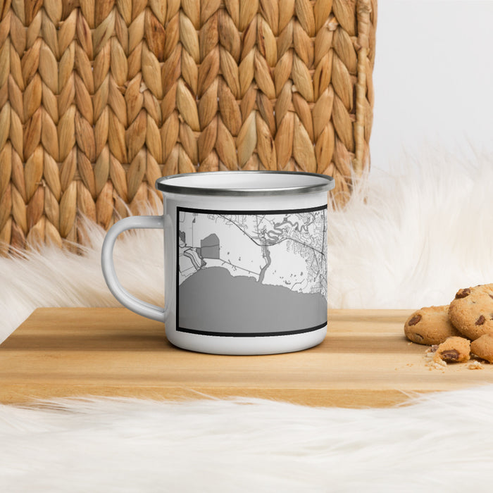 Left View Custom Mandeville Louisiana Map Enamel Mug in Classic on Table Top
