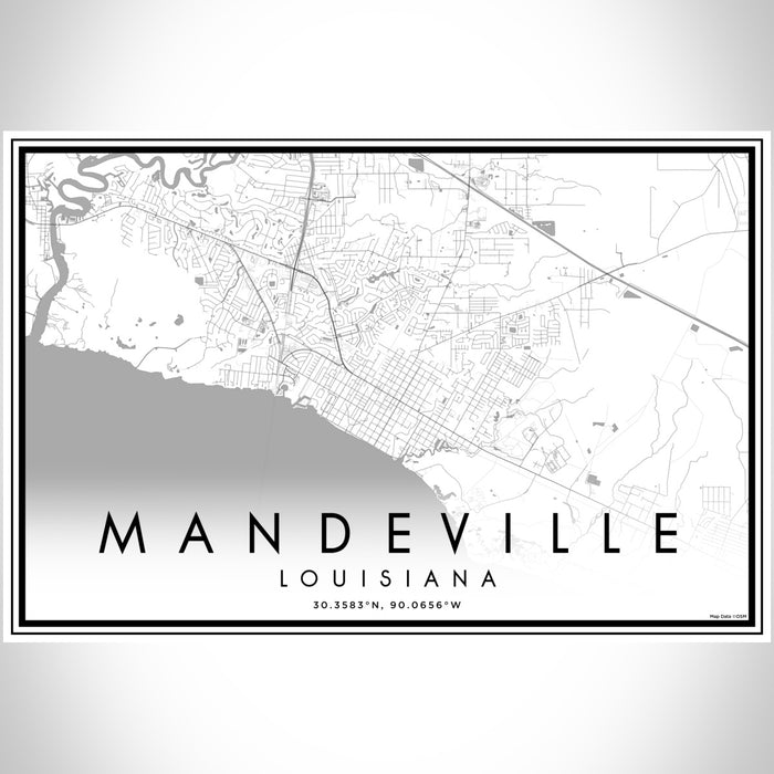 Mandeville Louisiana Map Print Landscape Orientation in Classic Style With Shaded Background