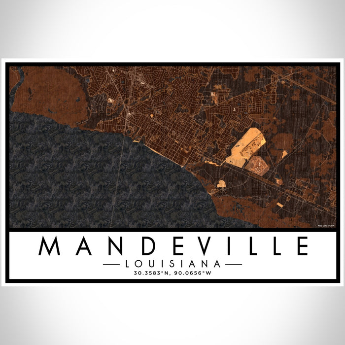 Mandeville Louisiana Map Print Landscape Orientation in Ember Style With Shaded Background