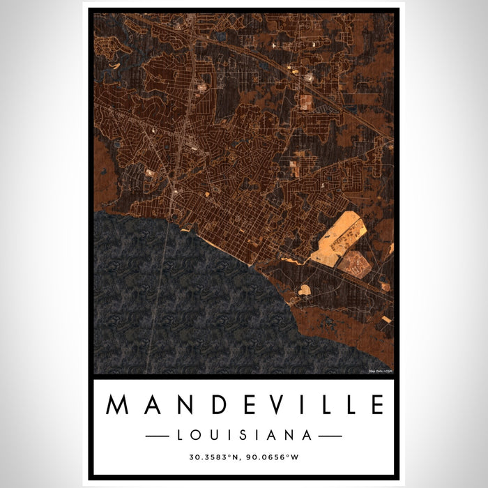 Mandeville Louisiana Map Print Portrait Orientation in Ember Style With Shaded Background