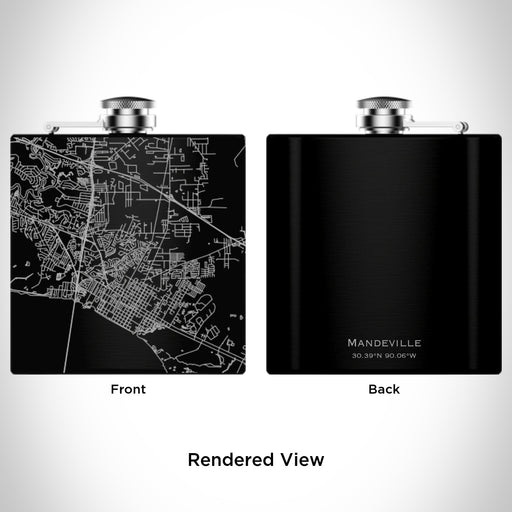 Rendered View of Mandeville Louisiana Map Engraving on 6oz Stainless Steel Flask in Black