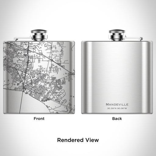 Rendered View of Mandeville Louisiana Map Engraving on 6oz Stainless Steel Flask