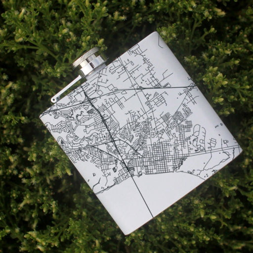 Mandeville Louisiana Custom Engraved City Map Inscription Coordinates on 6oz Stainless Steel Flask in White
