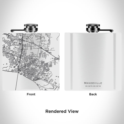 Rendered View of Mandeville Louisiana Map Engraving on 6oz Stainless Steel Flask in White