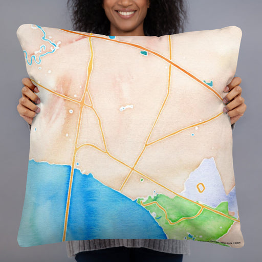 Person holding 22x22 Custom Mandeville Louisiana Map Throw Pillow in Watercolor