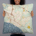 Person holding 22x22 Custom Mandeville Louisiana Map Throw Pillow in Woodblock