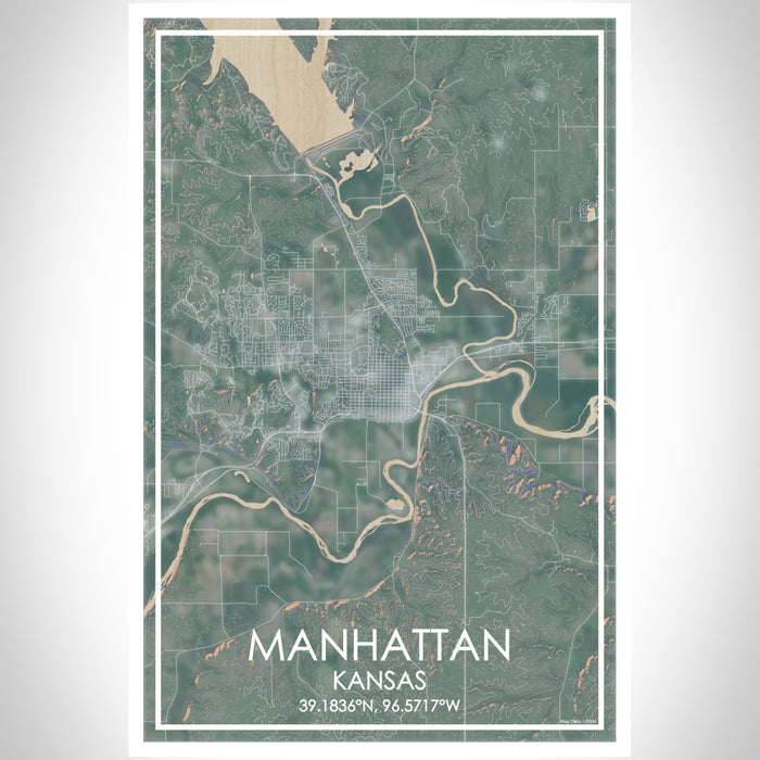 Manhattan Kansas Map Print Portrait Orientation in Afternoon Style With Shaded Background