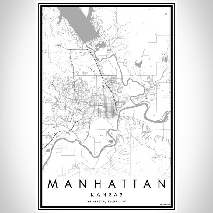 Manhattan Kansas Map Print Portrait Orientation in Classic Style With Shaded Background