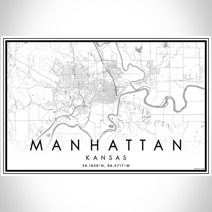 Manhattan Kansas Map Print Landscape Orientation in Classic Style With Shaded Background