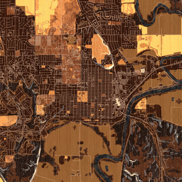 Manhattan Kansas Map Print in Ember Style Zoomed In Close Up Showing Details