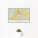 12x18 Manhattan Kansas Map Print Landscape Orientation in Woodblock Style With Small Cactus Plant in White Planter